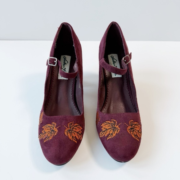 Lulu Hun Women Burgundy Autumn Leaf Embroidery Babydoll Heels US7 Coquette Fairy - Picture 2 of 10